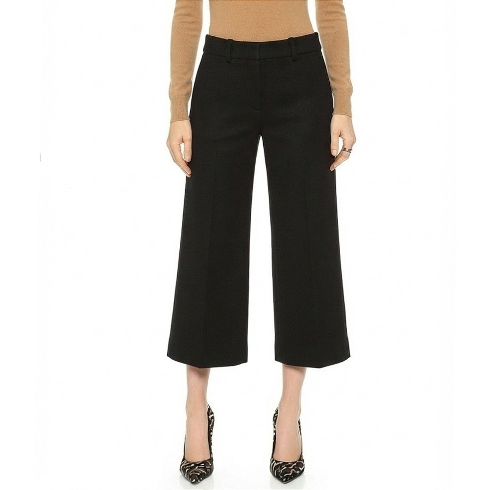 Theory Inza Piazza Wide Leg Cropped Wool Blend Pants Women Size 6 Black Good
